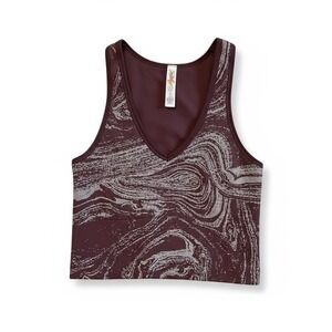 Athleta Aurora Seamless Shine Tank Burgundy Swirl Print V-Neck Crop Top XS